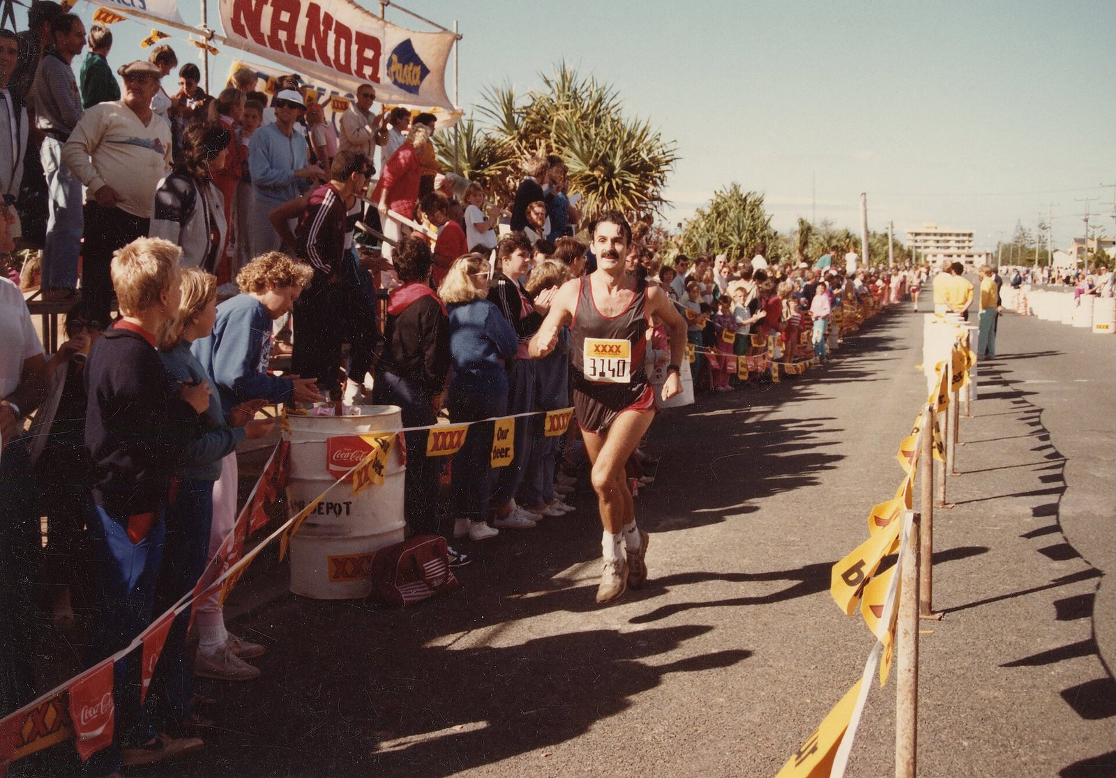 Runners at the finish of the 1986 Gold Coast Marathon