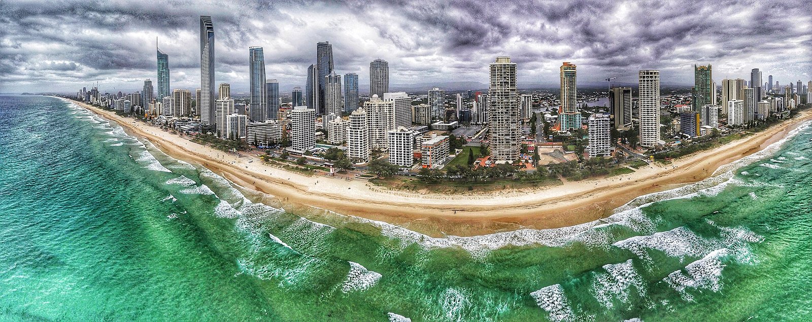 Aerial view of the Surfers Paradise skyline and Main Beach