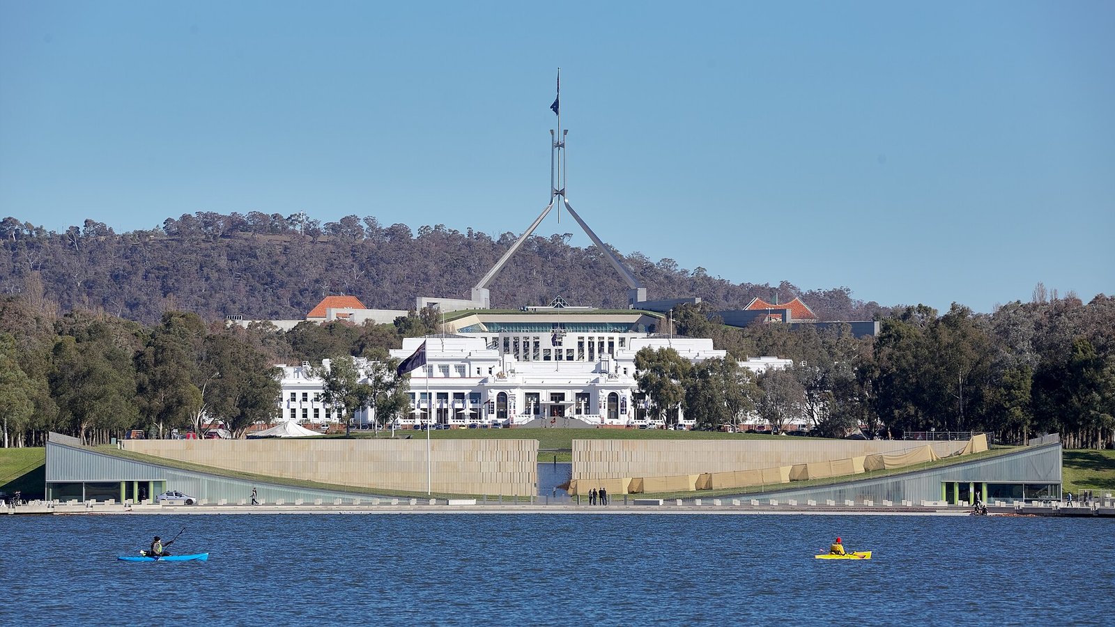 Old Parliament House and Parliament House across Lake Burley Griffin